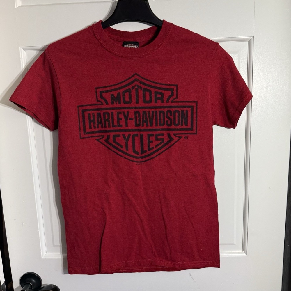 Harley-Davidson Size S Red T-shirt Front & Back Design Thunder Tower Columbia SC